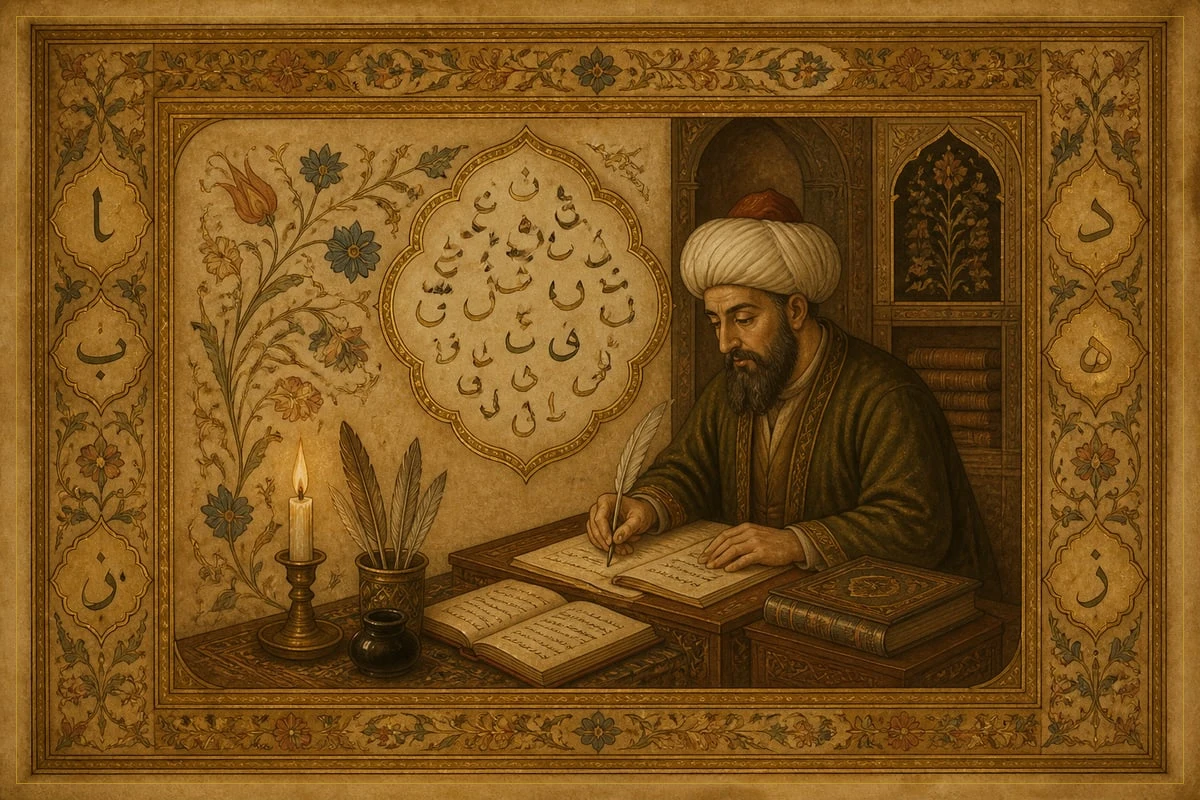 Ebced hesabı — Osmanlı kalem ve cetvel görseli