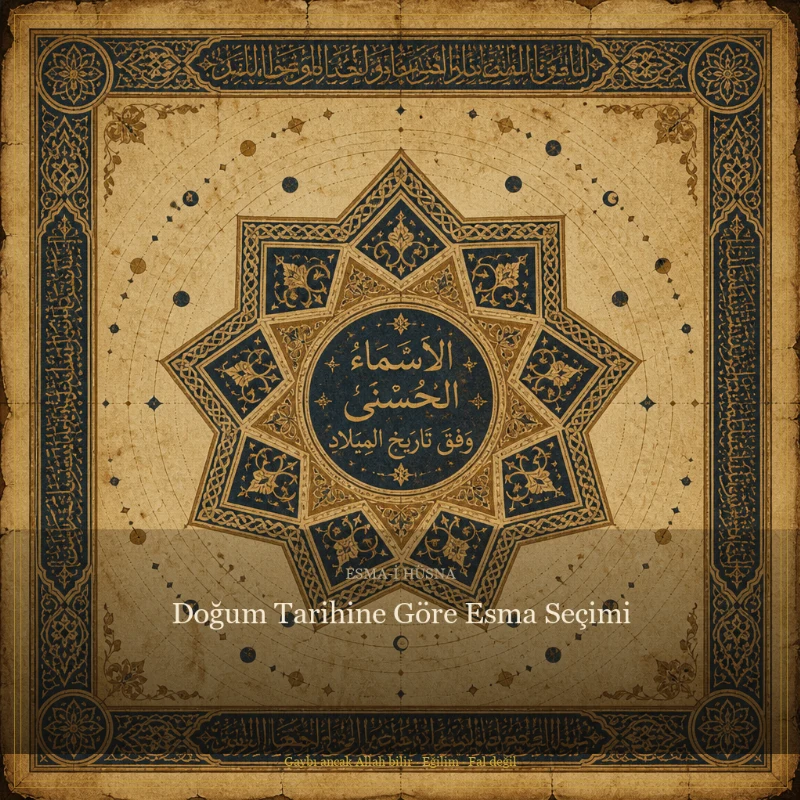 Doğum Tarihine Göre Esma Seçimi — Osmanlı Selçuklu tezhip üslubunda sembolik kapak