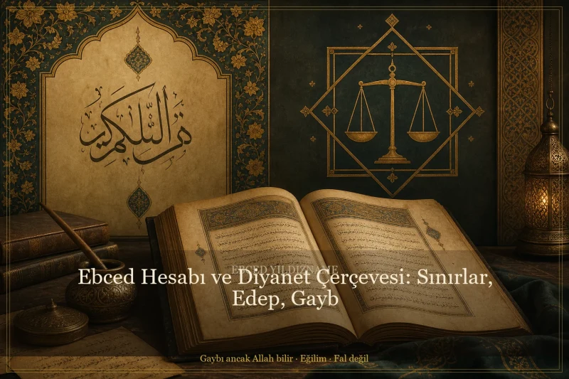 Ebced hesabı Diyanet çerçevesi — Osmanlı tezhip üslubunda kapak