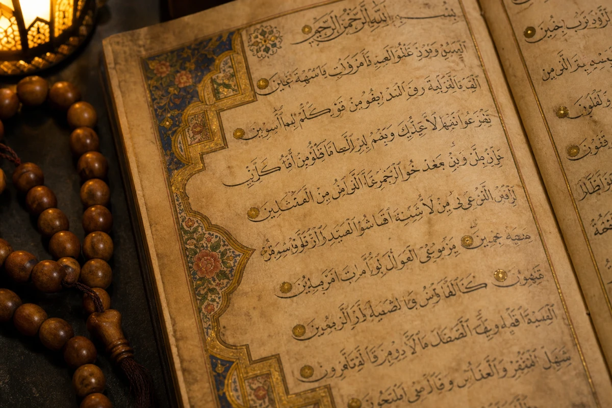 Kadim Osmanlı yazma üzerinde esma ve tesbih rakamları — yazı ortası grafik