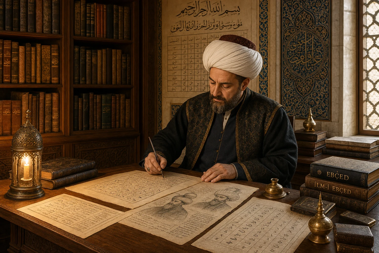 Osmanlı’da ebced hesabı ve insan karakterine dair sırları yansıtan klasik ilm-i huruf görseli.