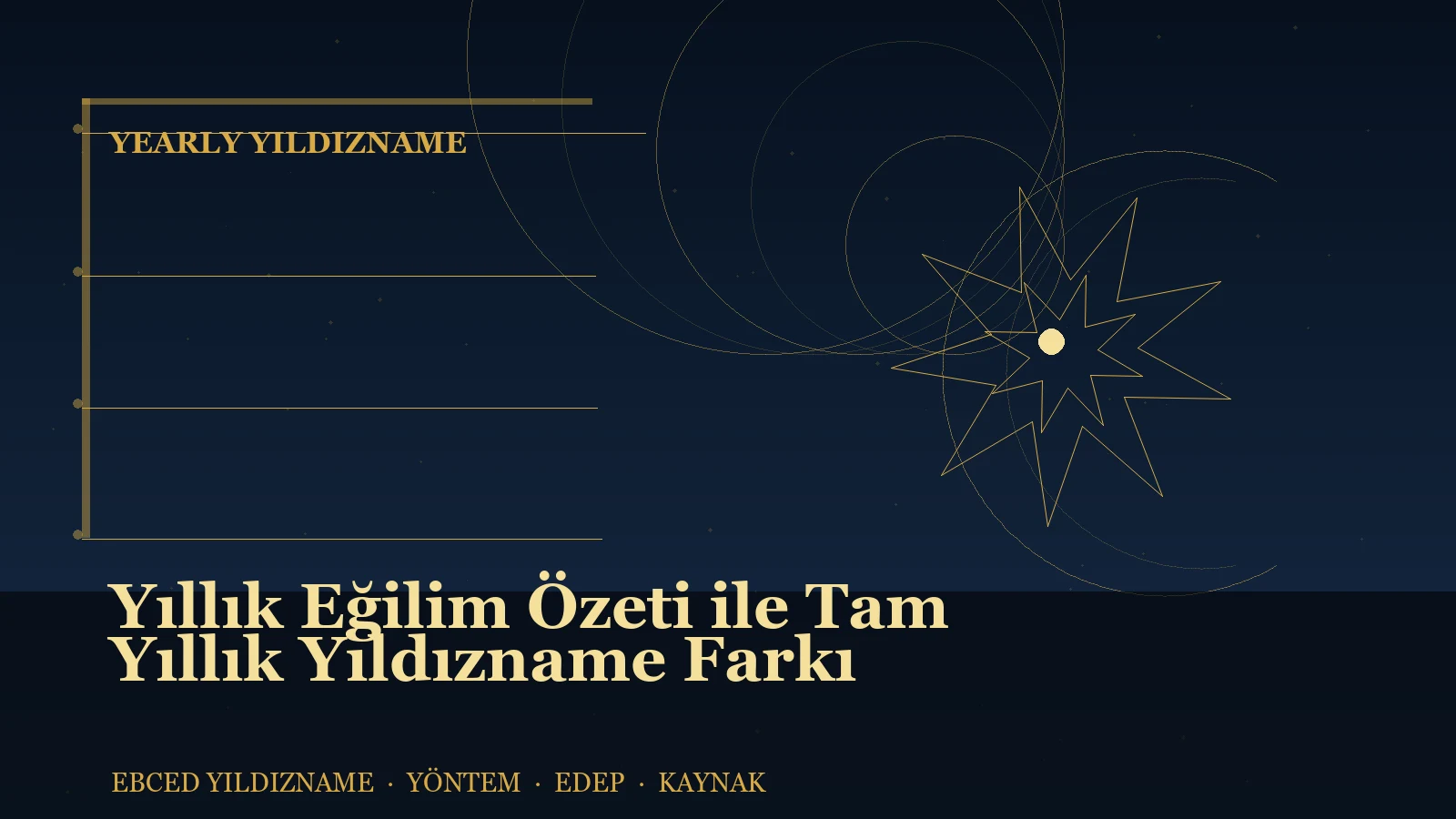 Yıllık Eğilim Özeti ile Tam Yıllık Yıldızname Farkı — Ebced Yıldızname özgün kapak çizimi