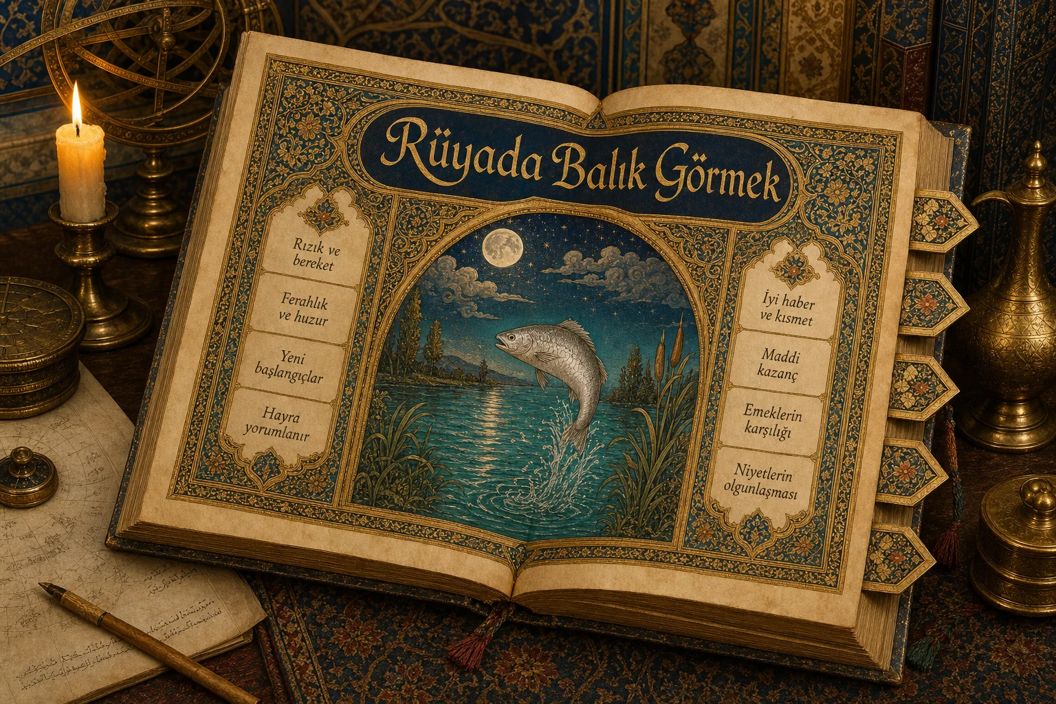 Rüyada Balık Görmek — Osmanlı yıldızname estetiğinde tezhipli minyatür kapak